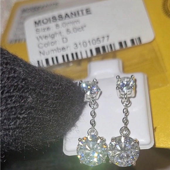 Moissanite Dangle Earrings - Picture 2 of 12